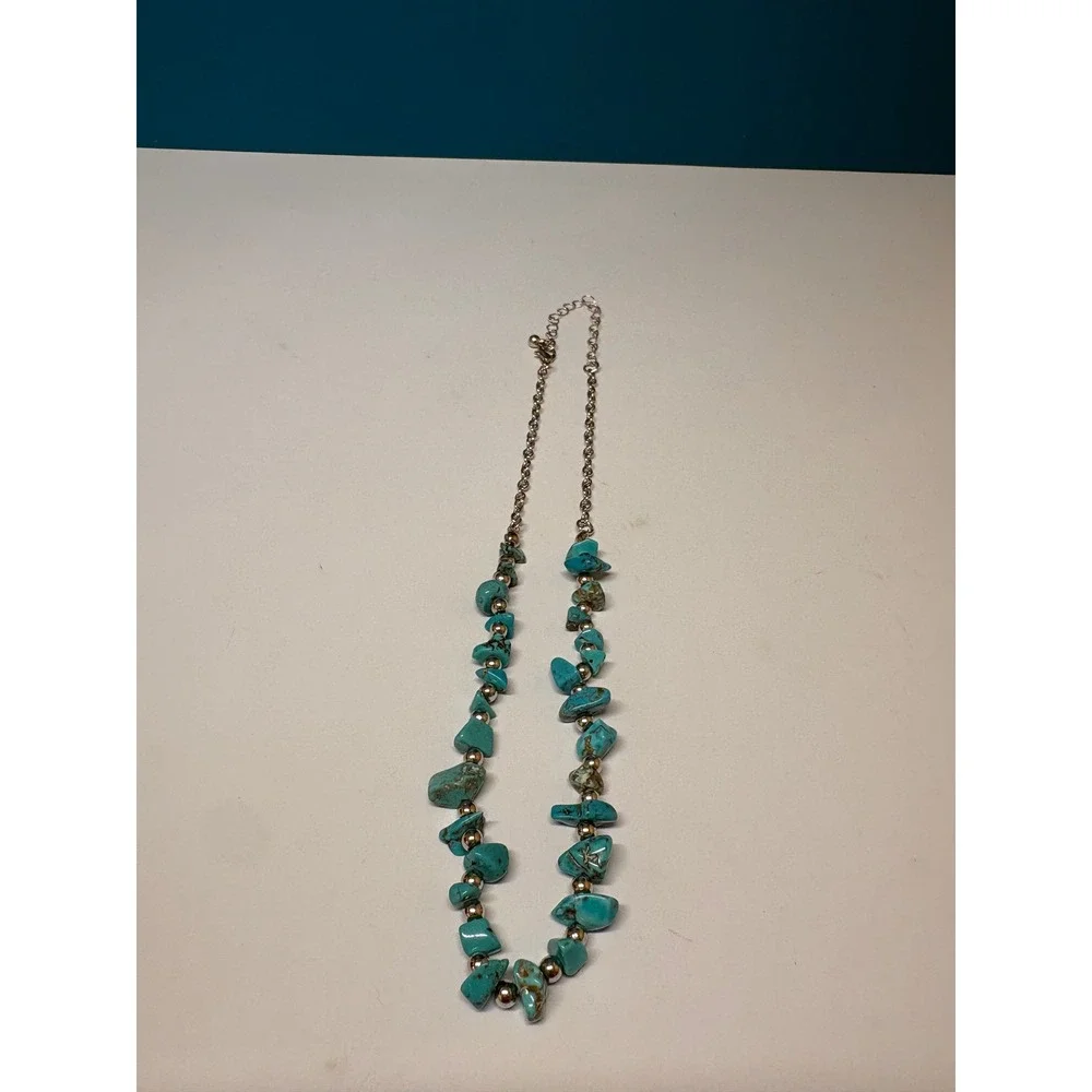 Turquoise Nugget Beaded Necklace Silver Tone Spacer Beads Boho Southwestern - Picture 4 of 7